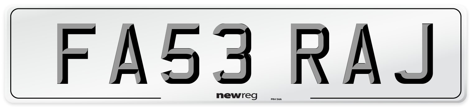 FA53 RAJ Number Plate from New Reg